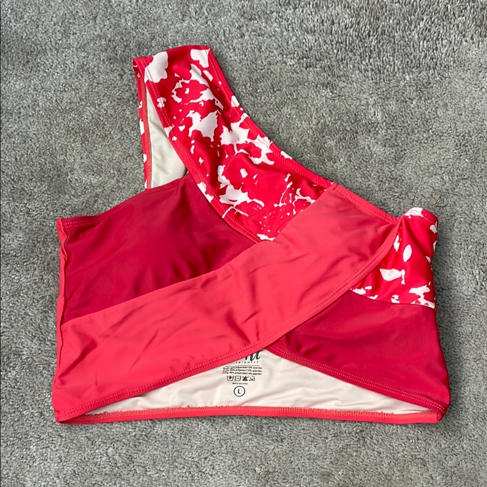 Red and White Asymmetrical Bikini Top